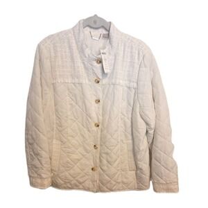 Chico's Size 4 (20-22) Ivory Quilted Tweed Trim Jacket Gold Buttons Lined  NWT